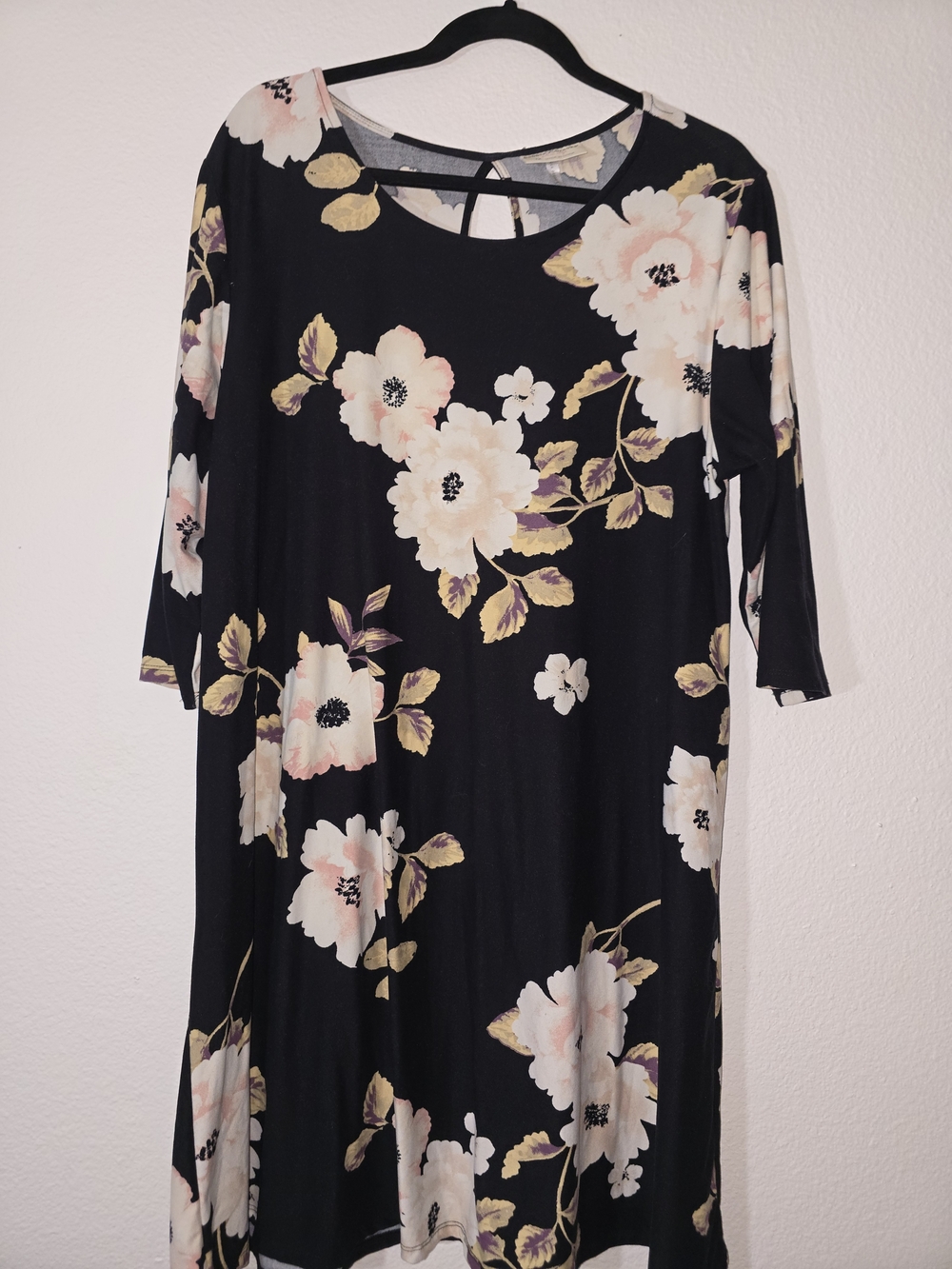 Bobbie Brooks Black Midi Dress with Cream & Pale Pink Floral Print